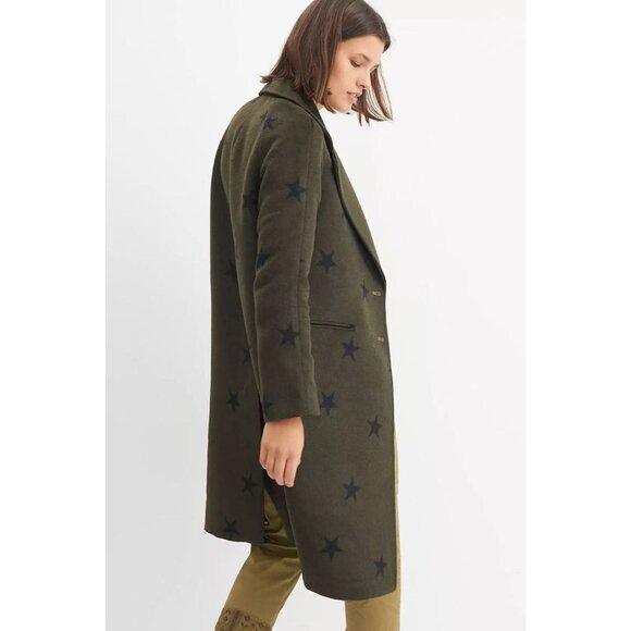 NWOT Anthropologie Wool Blend Green Star Double Face Trench Coat Olive Size M - Picture 5 of 14